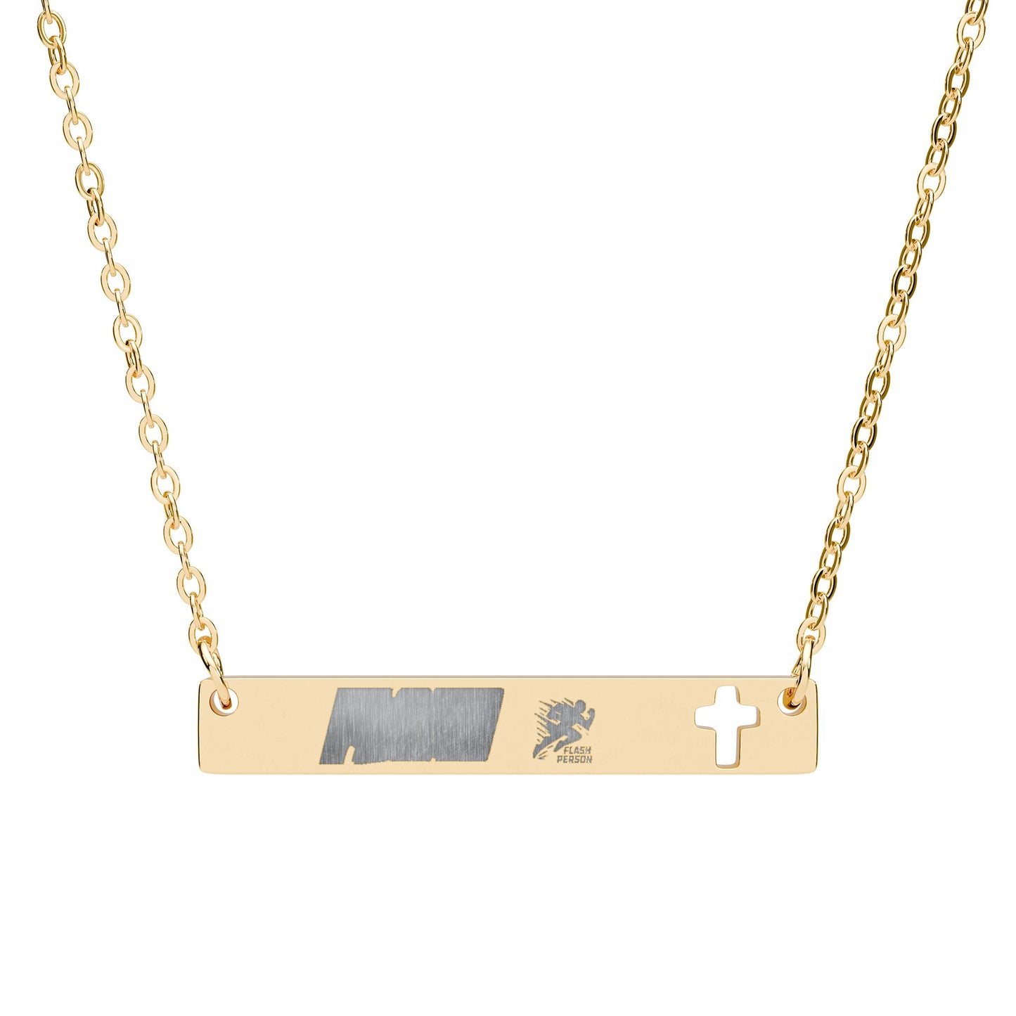 Cutout Cross Bar Necklace (Engraving) Flash