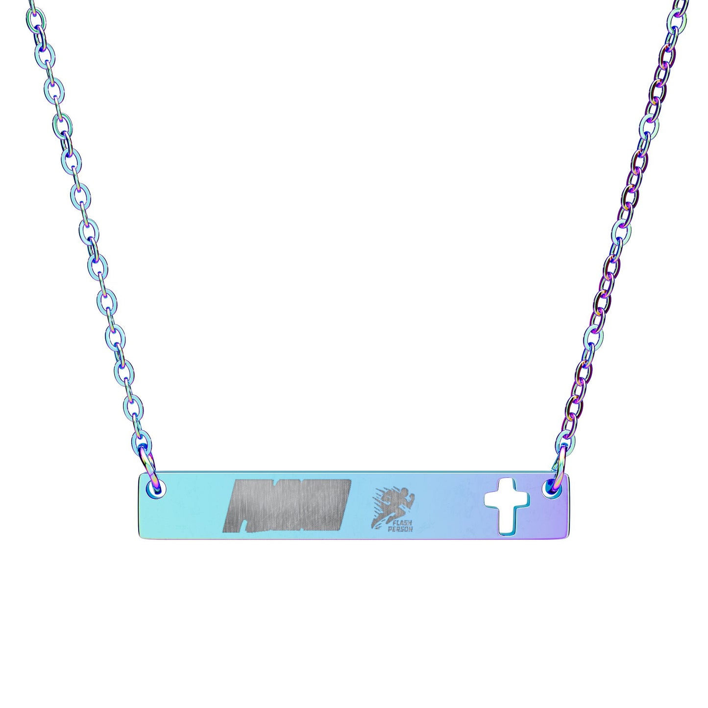 Cutout Cross Bar Necklace (Engraving) Flash
