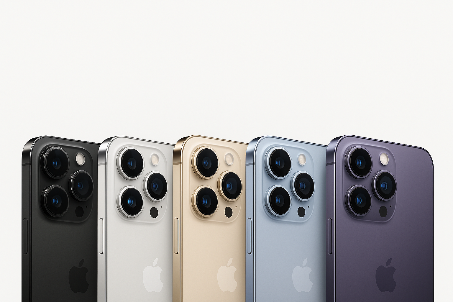 Multiple iPhones in different colors arranged side by side
